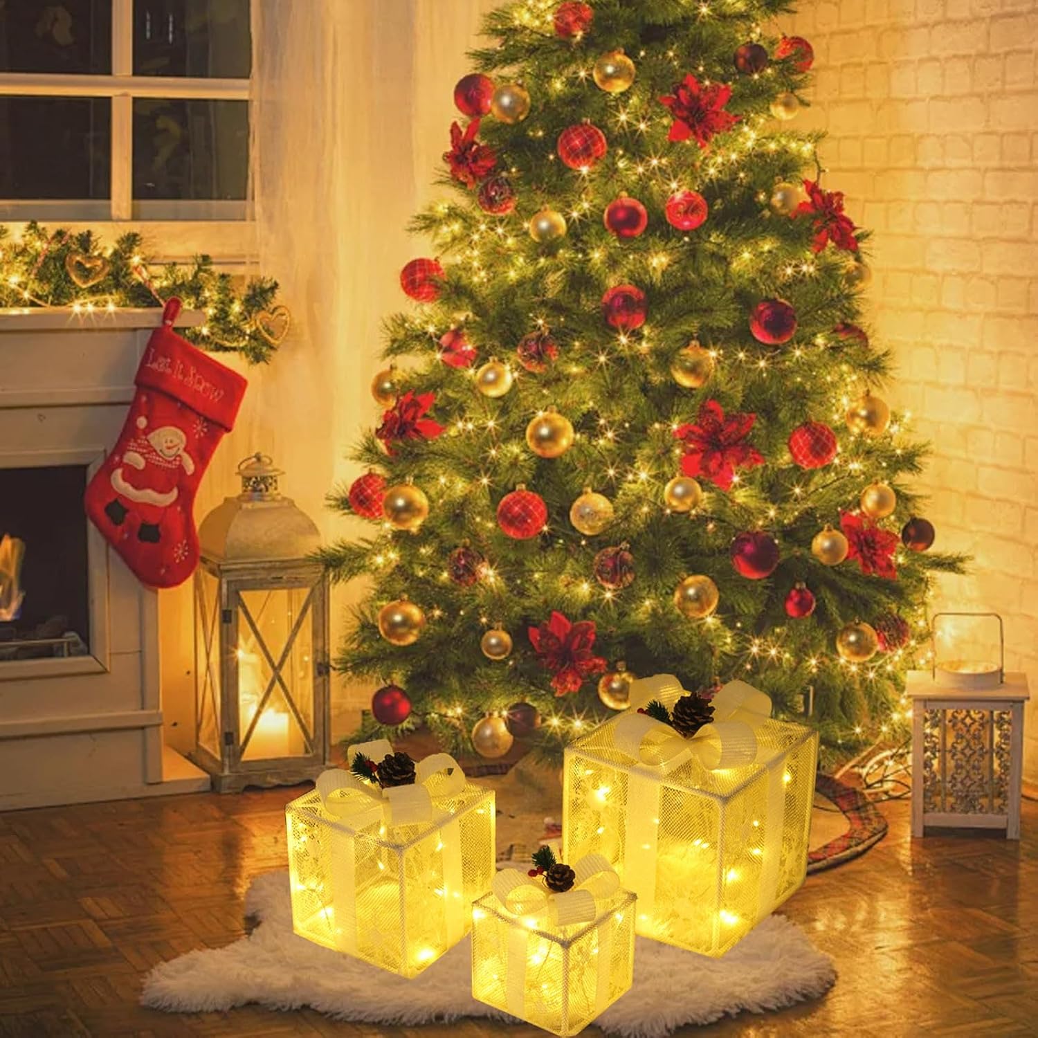 Juego de 3 cajas de regalo iluminadas para Navidad, cajas de regalo iluminadas con control remoto, decoraciones navideñas - 2