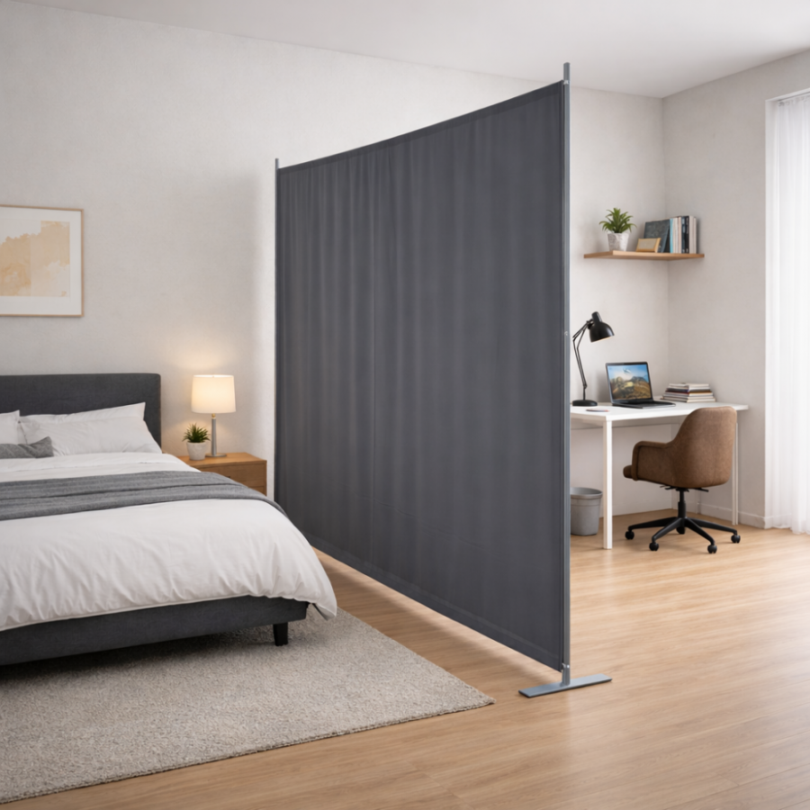 Paravent 180x180cm Gris – Séparateur Pièce Autoportant Toile Oxford Fer pour Bureau Chambre Salon - 5