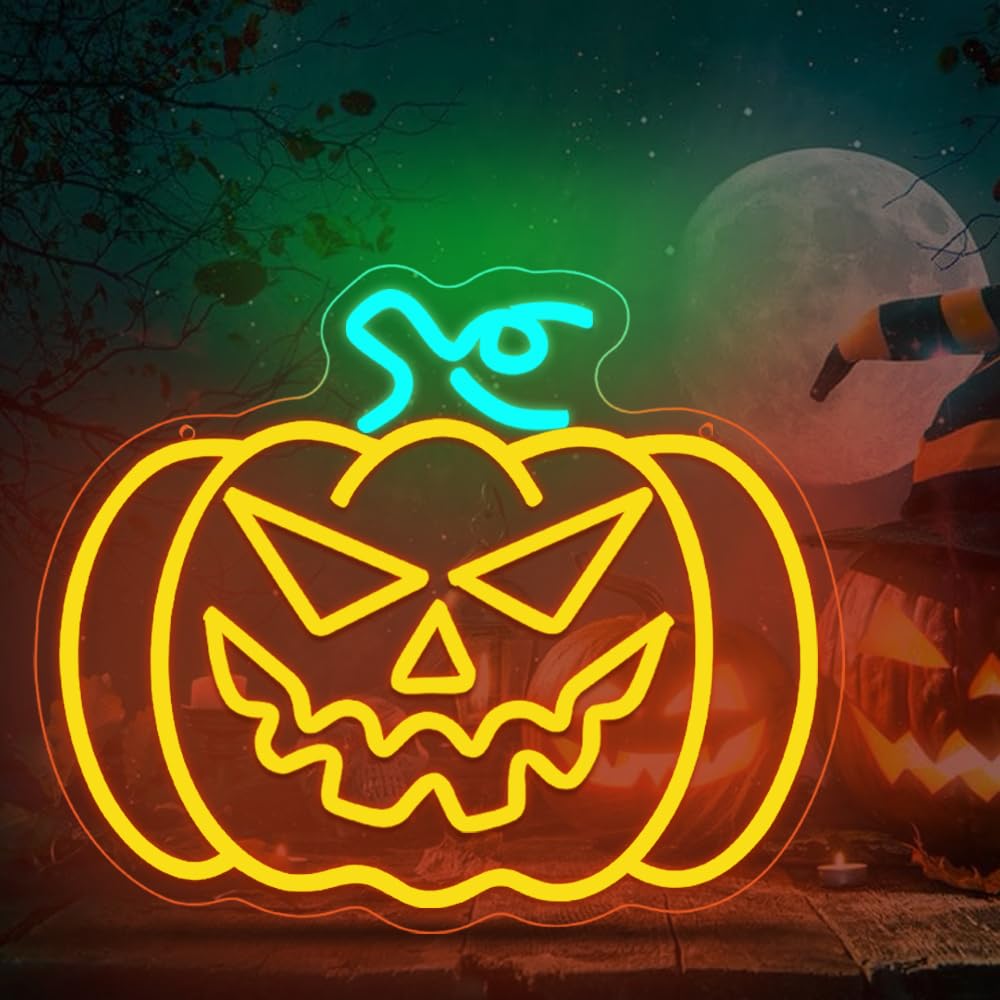 Neonowy szyld Dynia, Światło LED Duchy, Dekoracja na Wszystkich Świętych, Oświetlenie wewnętrzne na Halloween
