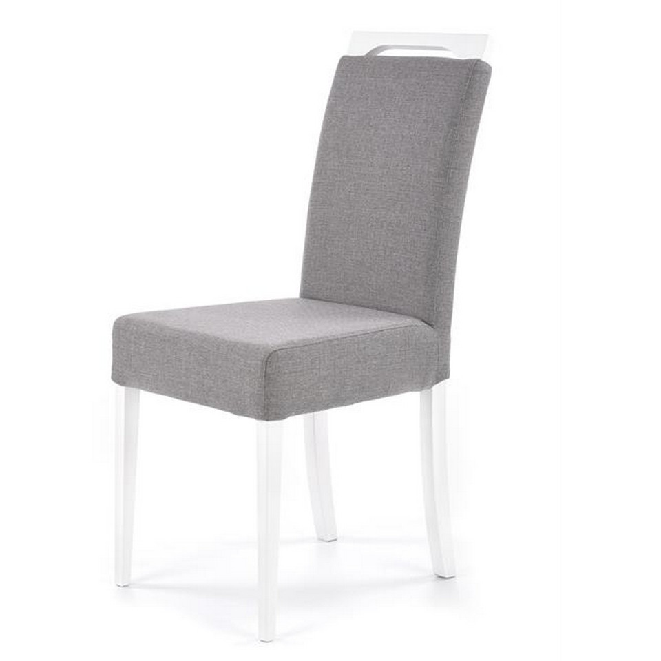 Silla cox de madera blanca y tela gris