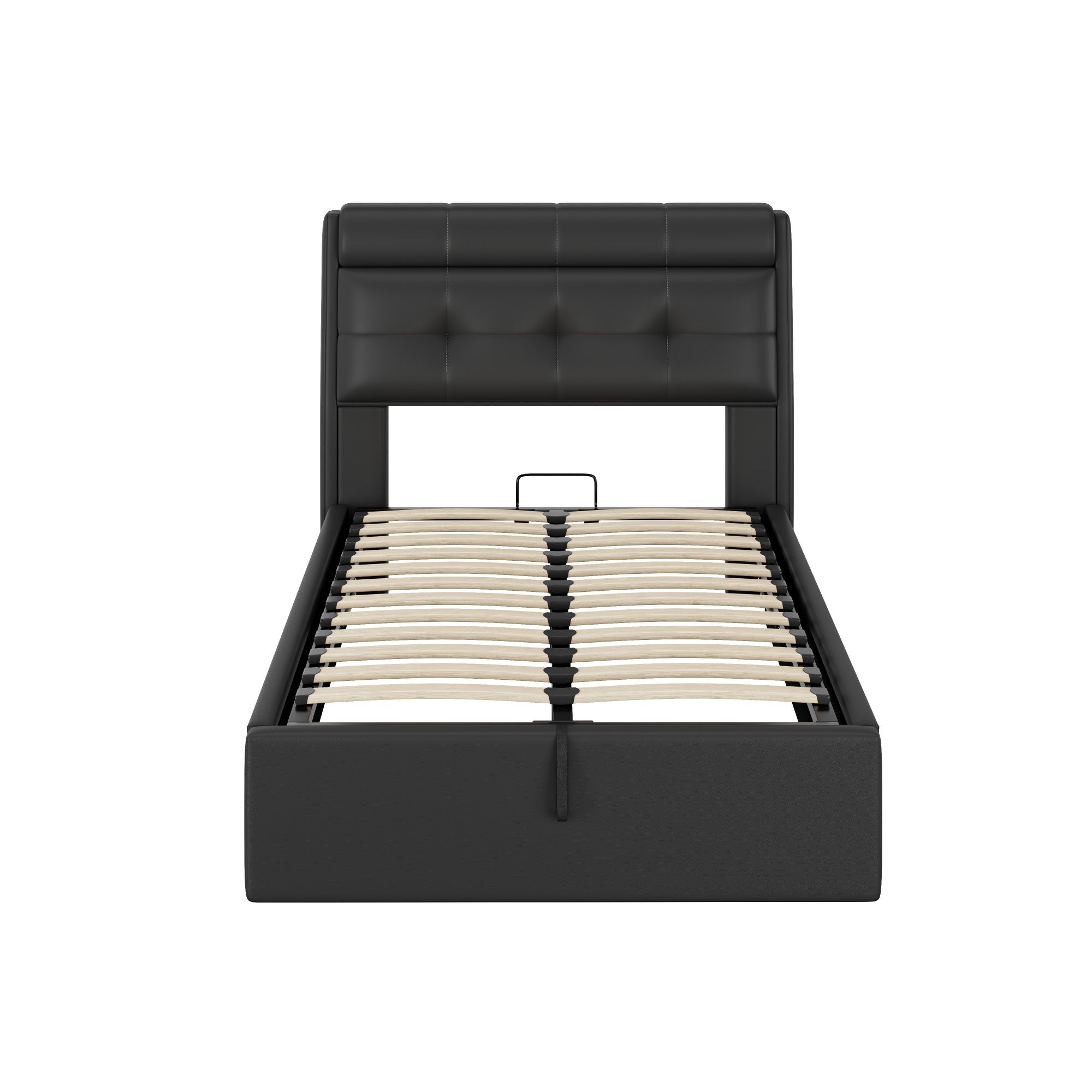 Lit coffre 90 x 200 cm avec tête de lit rangement - LEDs - Cuir PU - Noir (sans matelas) - 8