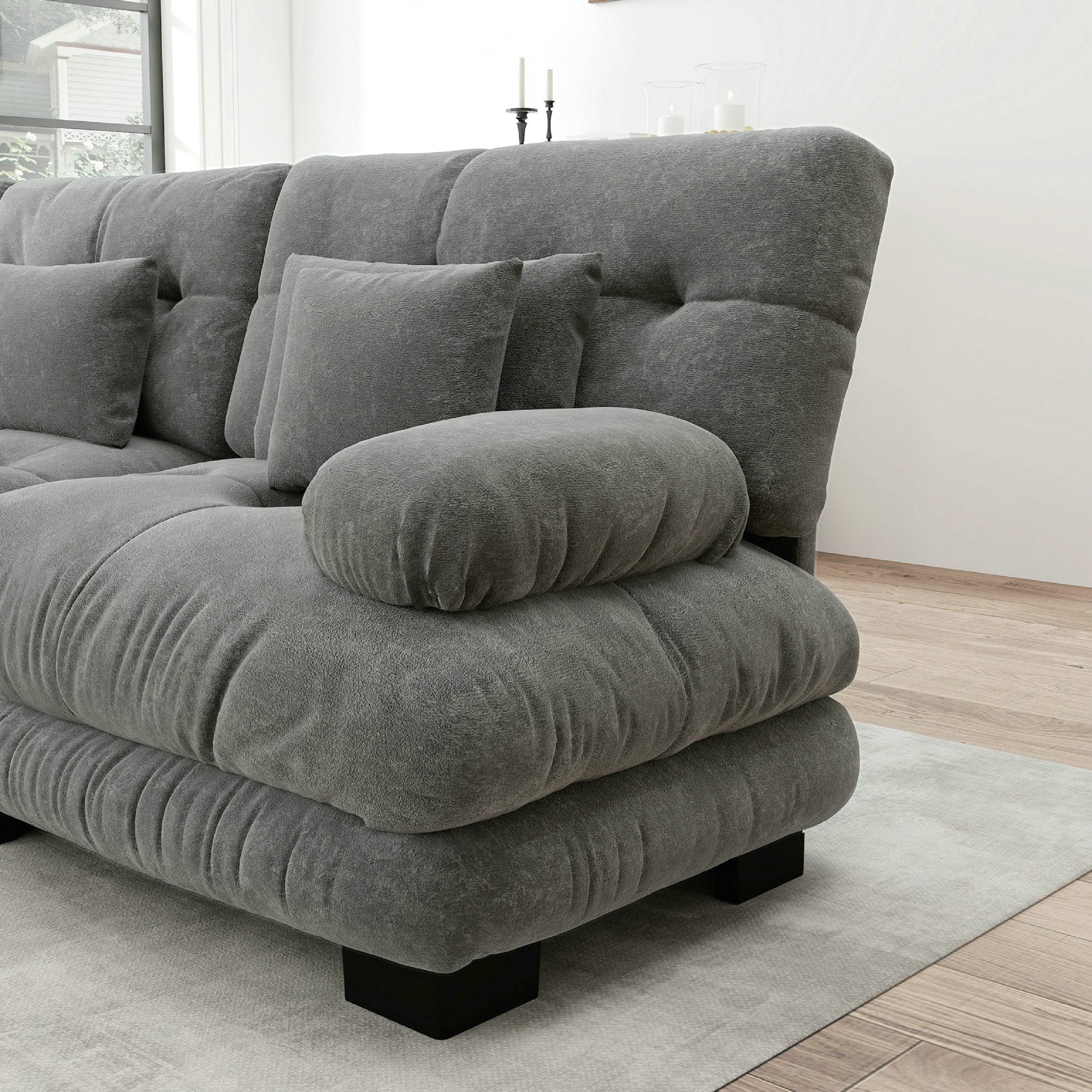 Canapé d\'angle modulable, ensemble de salon en forme de U 4 places Élégant - avec pouf amovible - chenille - gris - 5
