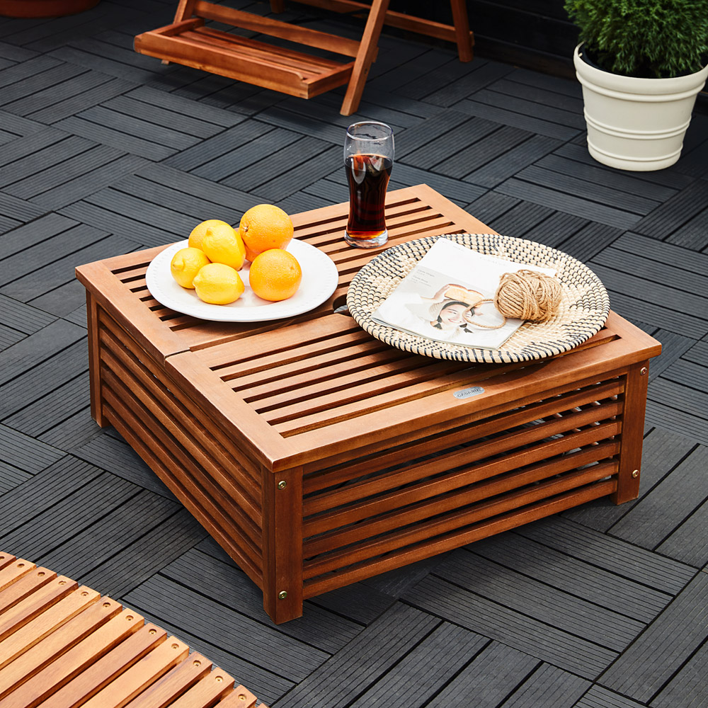 DEUBA Cache pied de parasol Table d´appoint extérieur en bois d'acacia 62x62x25cm diam. max. 9cm meuble jardin terrasse - 6