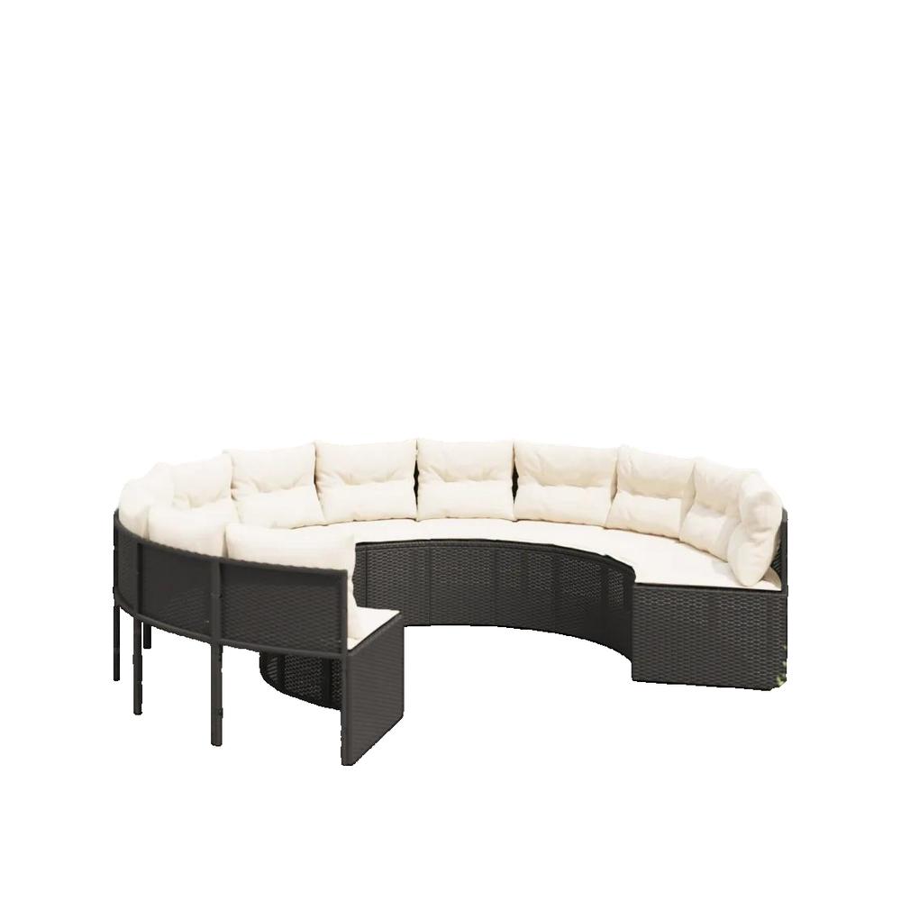 Sofa ogrodowy VidaXL okrągły czarny z plecionki z poduszkami komfortowymi