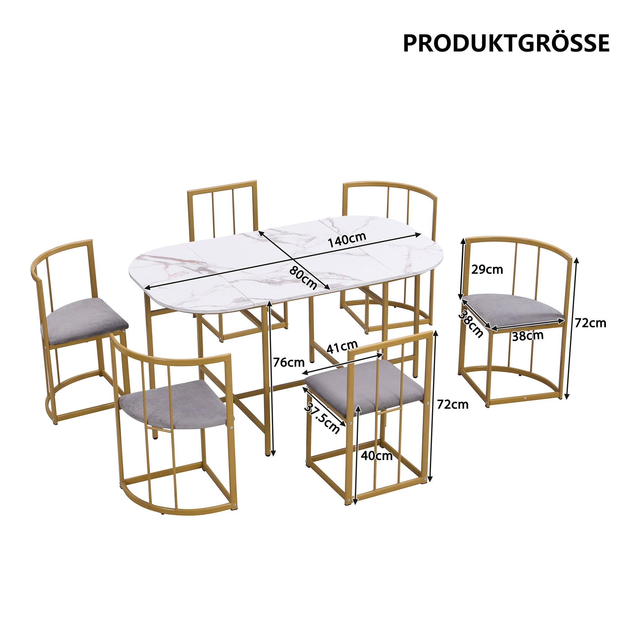 Set tavolo ovale + 6 sedie da pranzo - velluto e metallo dorato - stile moderno - bianco + oro - 4