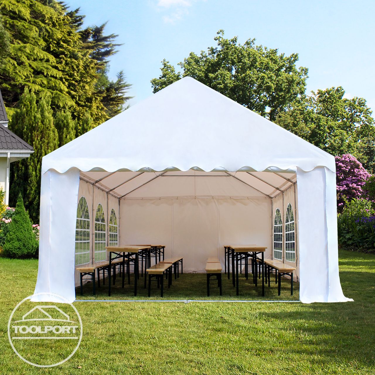 Carpa de fiesta 4x8 m lona PVC 750 N 100% impermeable con estructura de suelo verde-blanco - 6