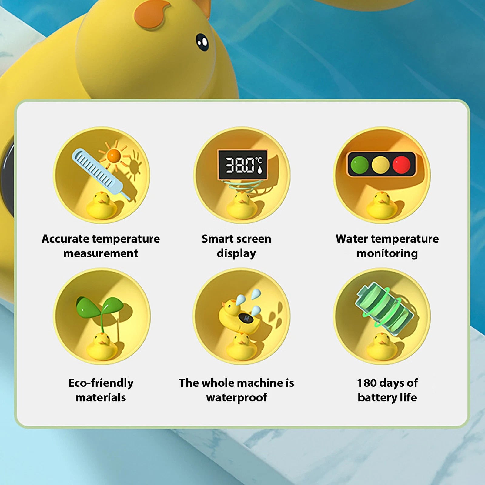 Petit thermomètre de bain en forme de petit canard jaune, pour la douche ou le bain, avec capteur flottant et étanche. - 6