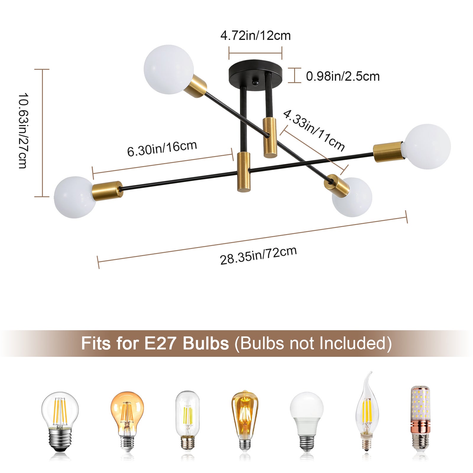 GLAMARIS Plafonnier Lustre Noir Industriel 4 Lumières,E27 Sans Ampoule,71x71x26.5cm,Éclairage Décoratif pour Salon,Chambre et Salle à Manger - 2