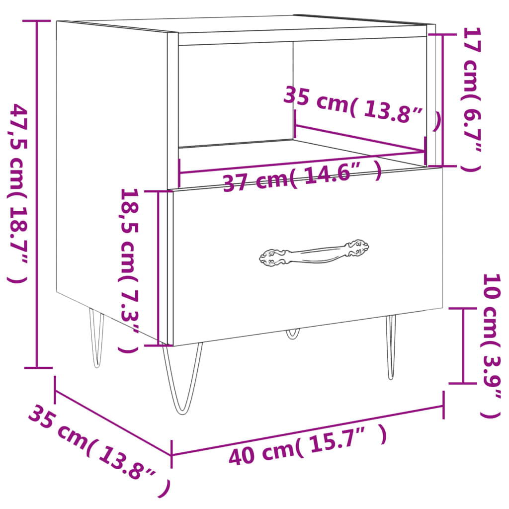 Table de chevet chêne fumé 40x35x47,5 cm bois d’ingénierie - 8