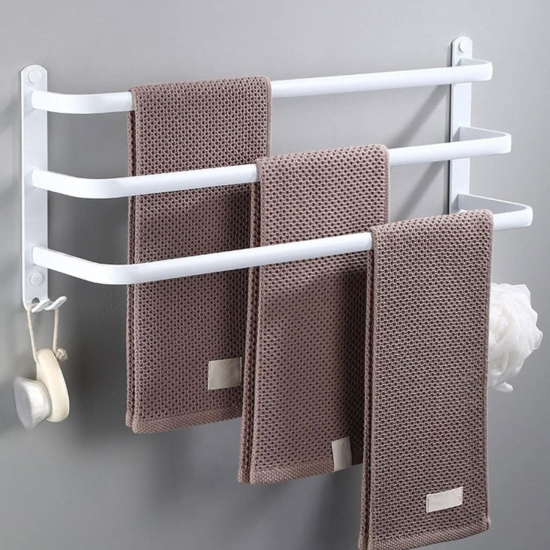 Nvdsivee Porte-Serviettes Mural Multicouche 60cm Blanc - 2 Couches Avec Crochets Aluminium