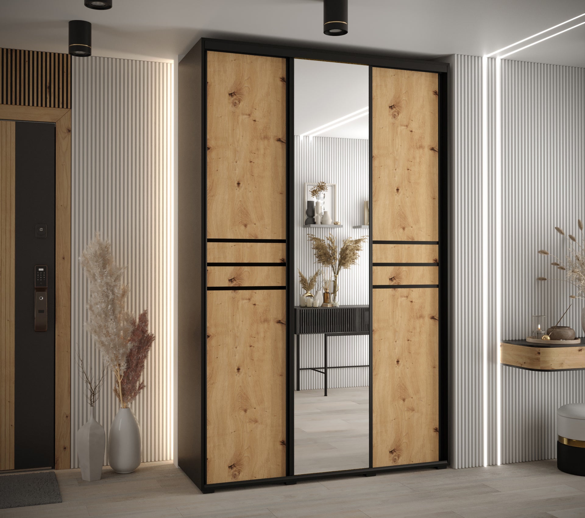 Szafa przesuwna z lustrem wysoka Davos 11 150 x 45 x 235,2 cm czarny + artisan + u. czarny - Abiks Meble - 2