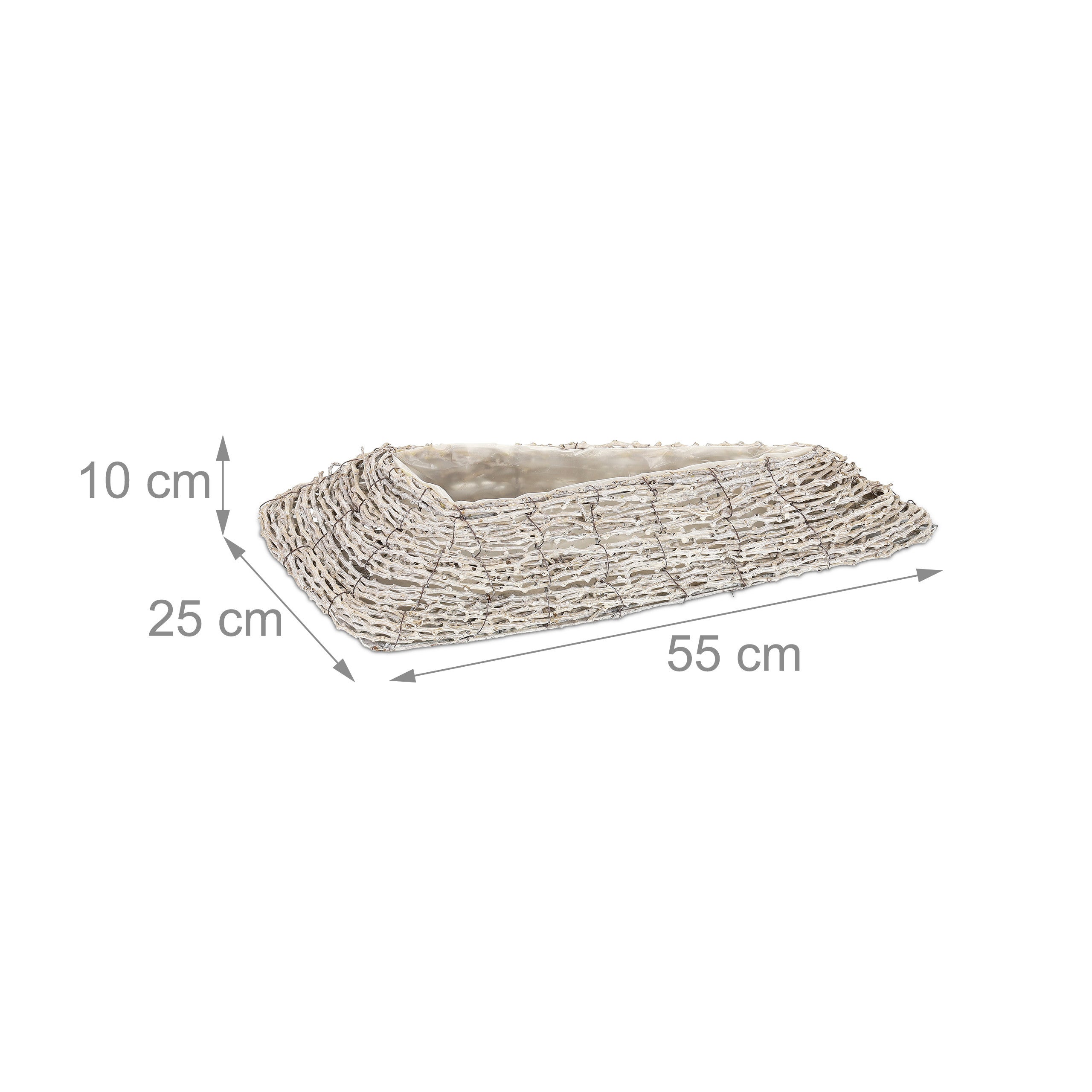 Relaxdays Vasi per Fiori, Set da 2, Fioriere in Rattan con Rivestimento, per Interni, 10 x 55 x 25 cm, Bianco Naturale - 4