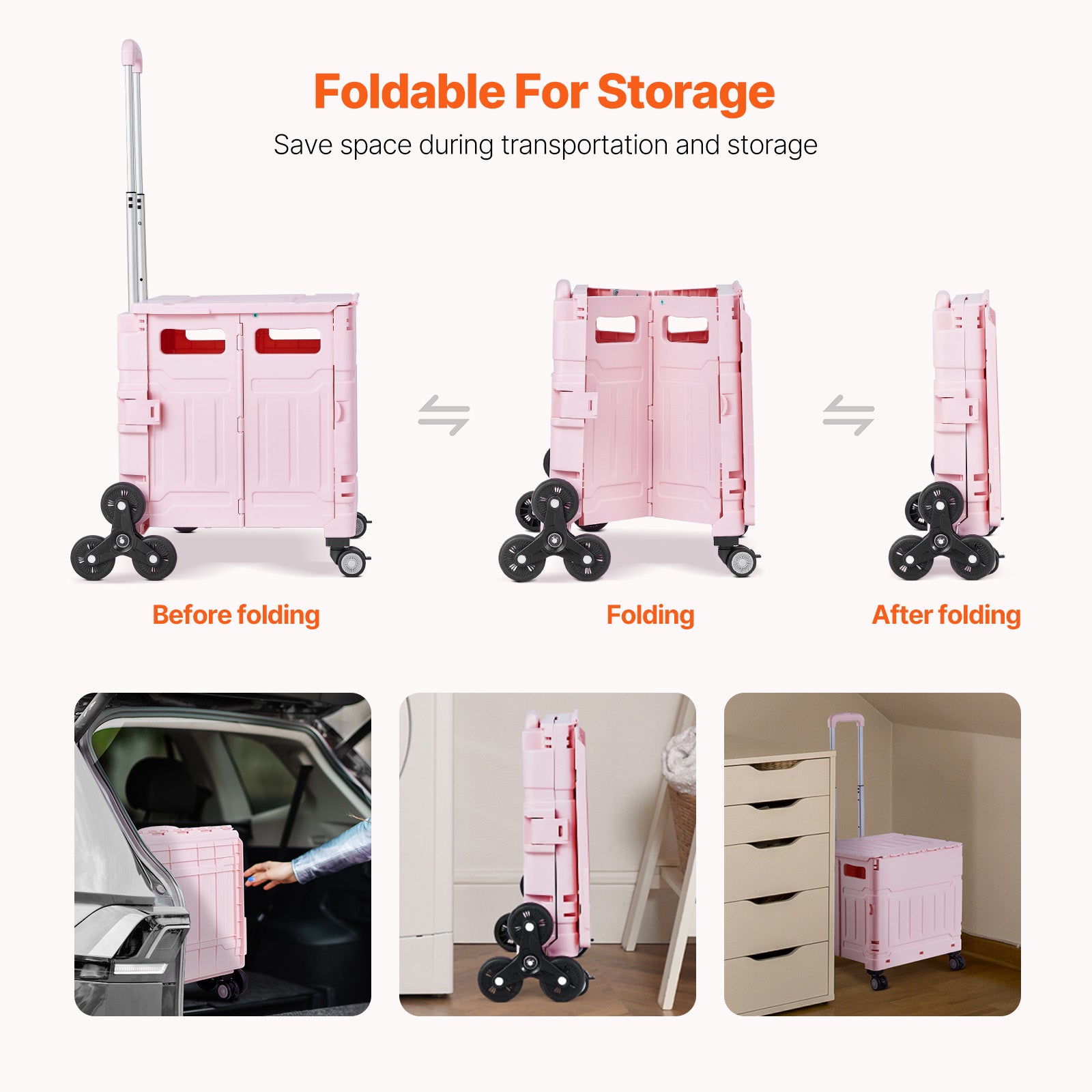 Carrinho utilitário dobrável,SucceBuy carrinho portátil dobrável rodinhas 65 L. Equipado com rodízios para subir escadas e rodízios giratórios 360° - 8