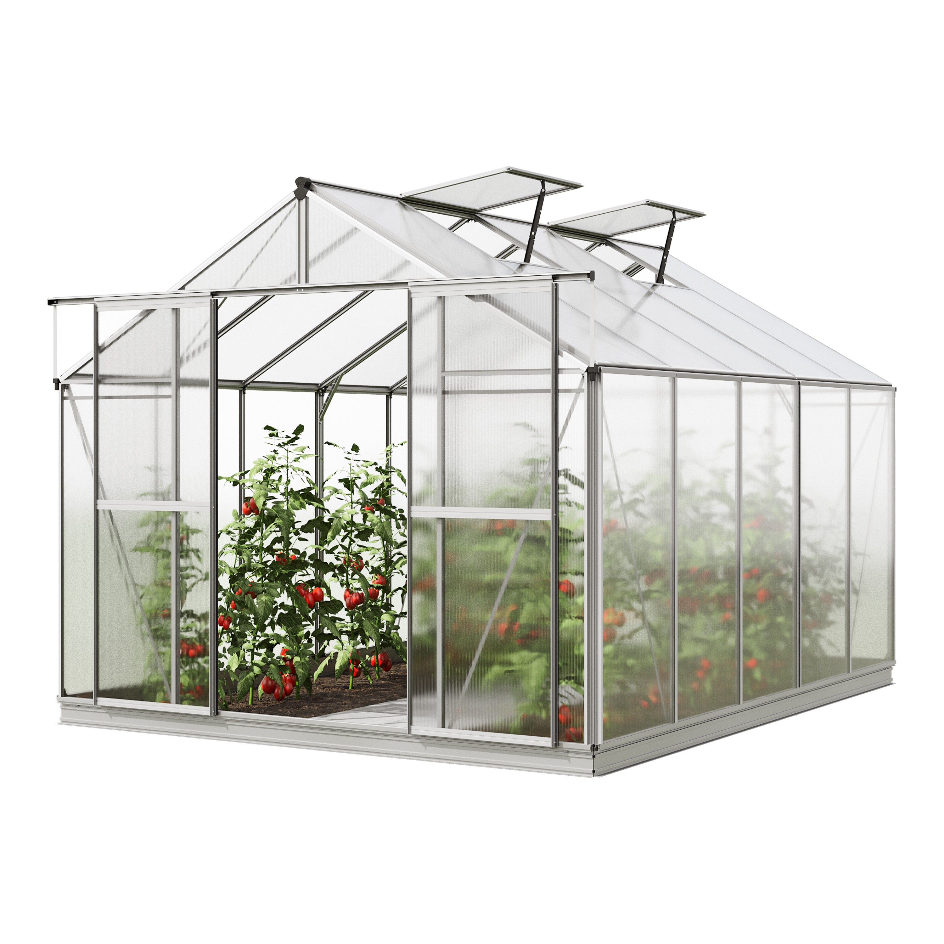 GFP Szklarnia Orchidee 5 rama aluminiowa 256 x 317 cm panele poliwęglanowe - z ramą fundamentową i 1 aut. mechanizm otwierania okien