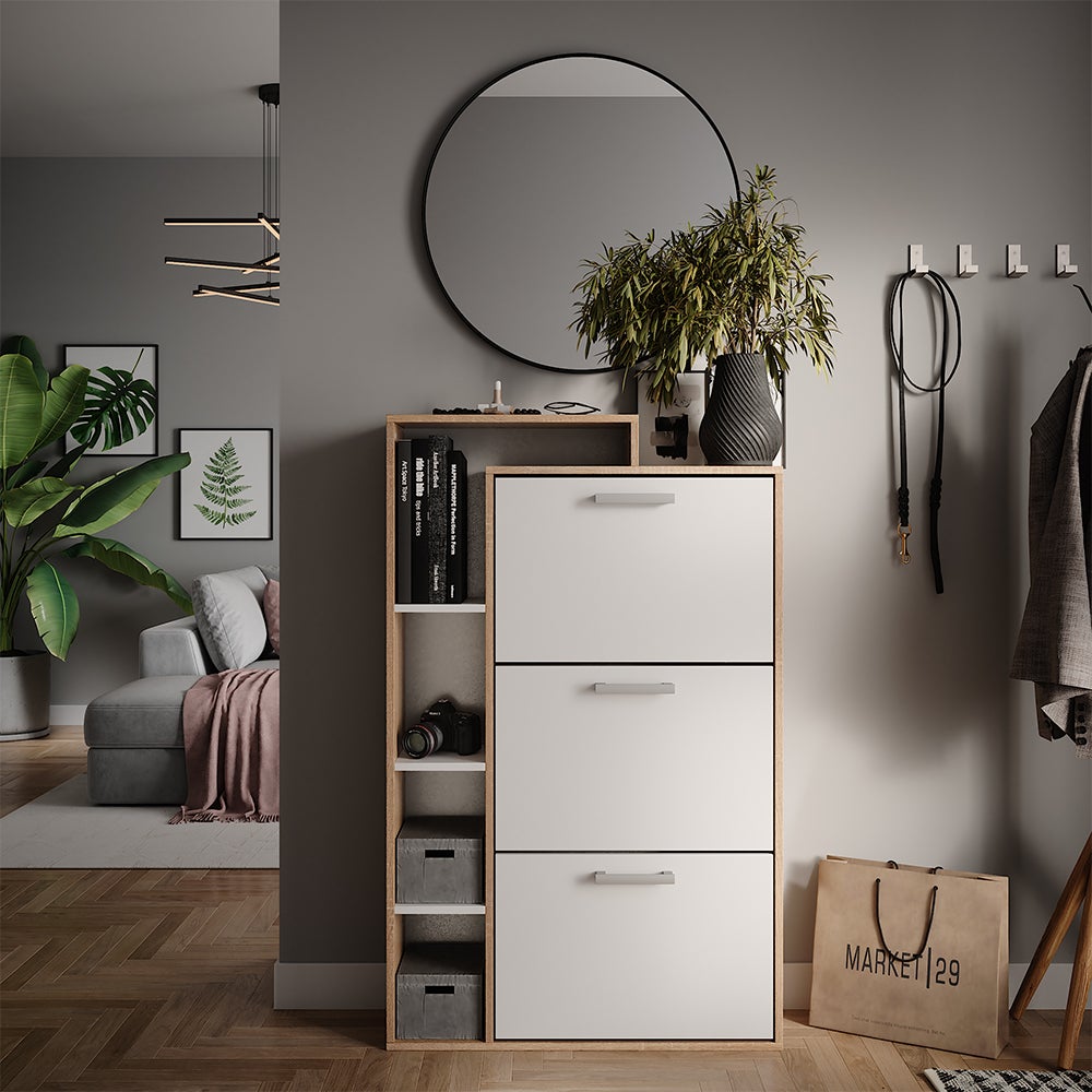 Vicco Basculeur à chaussures Orlando, Blanc/Sonoma, 80x128.3cm avec 3 compartiments - 4