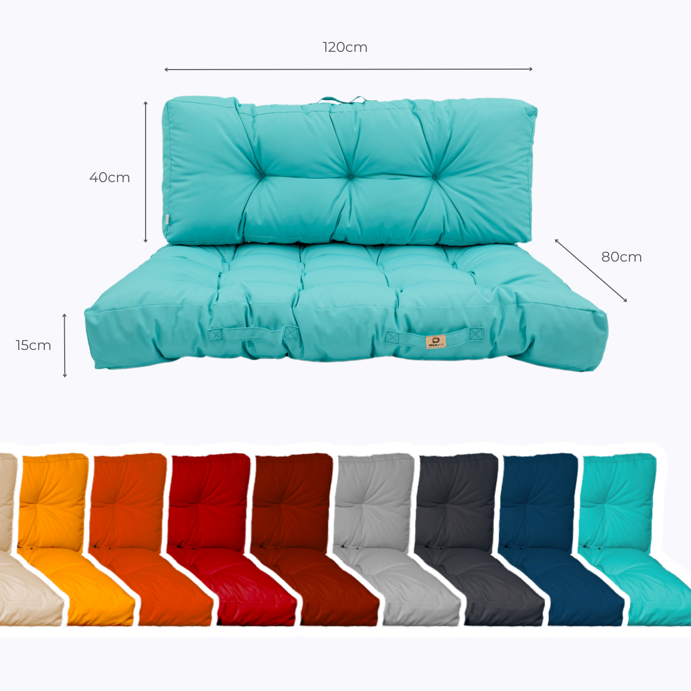 Lot coussins extérieur pour palette bleu caraïbes 120x80 Imperméables Anti-UV DECOARTS - 5