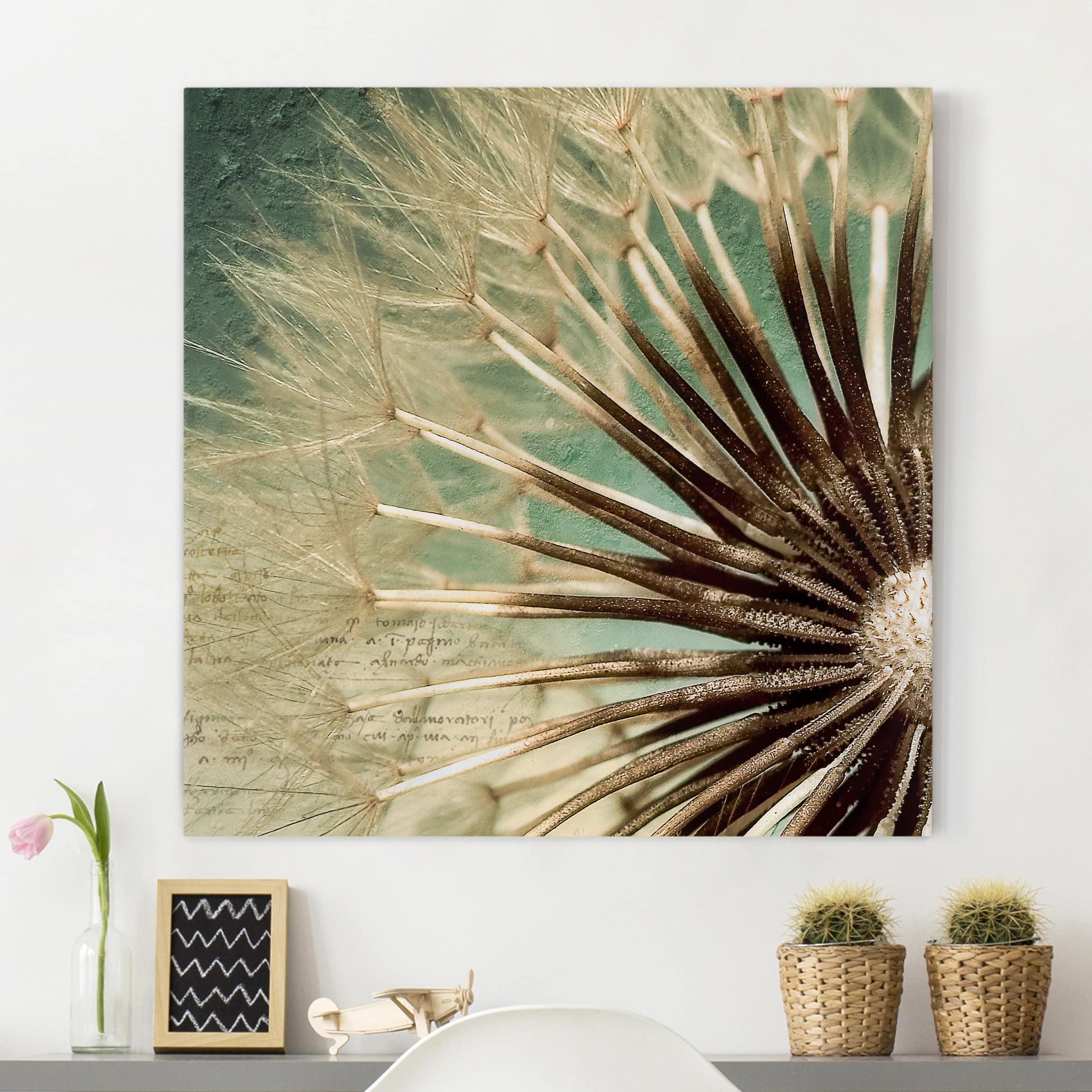 Lienzo cuadro en lienzo bastidor impresion en lienzo beige botánica flor diente de león 31 cuarto de baño dormitorio salón 80 x 80 cm