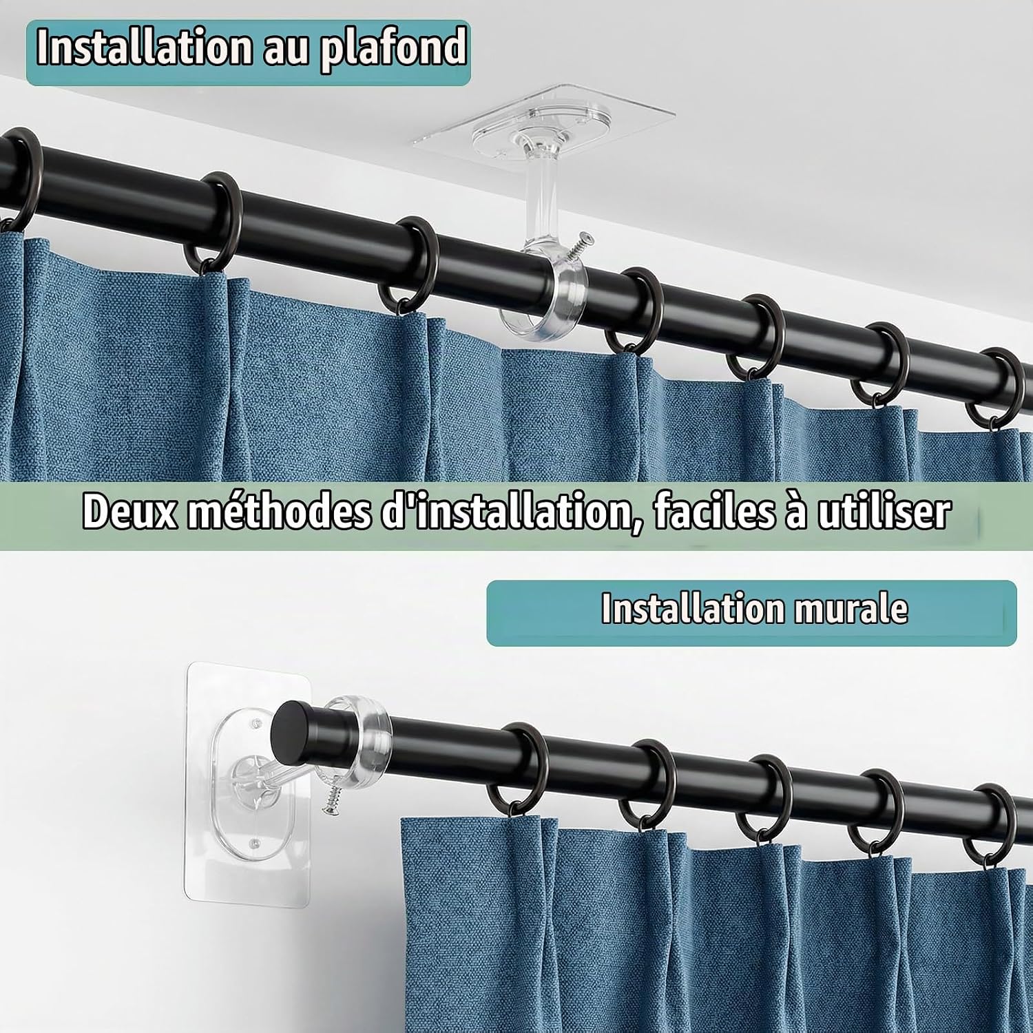 4 Supports de Tringle à Rideaux sans Perçage Plafond et Mur | Leroy Merlin