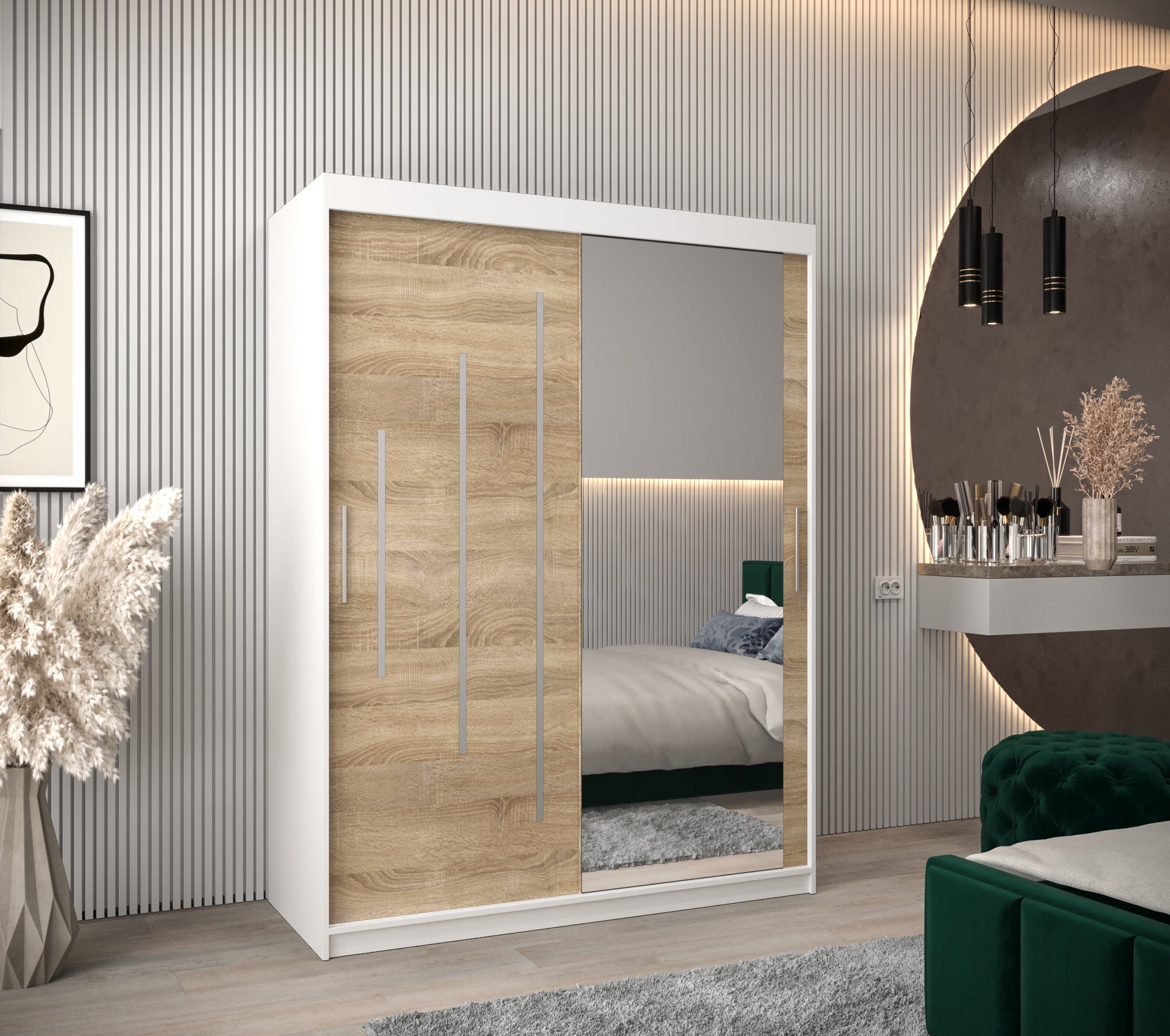 Szafa przesuwna garderoba York 2 150 x 62 x 200 cm Biały + Sonoma - Abiks Meble