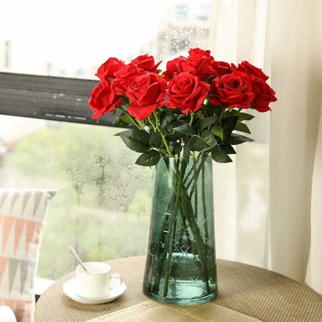 12 PCS Fleurs artificielles en Soie, Fausses Roses, Bouquet de 12 PCS Fleurs artificielles en Soie, Fausses Roses, Bouquet de