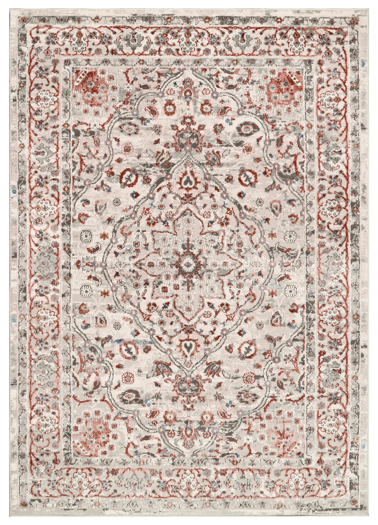 TAPISO Retro Tapis Poil Court Vintage Gris Brun Roux Floral Rosace Bordure Salon Chambre Bureau OEKO-TEX Résistant 140 x 200 cm - 2