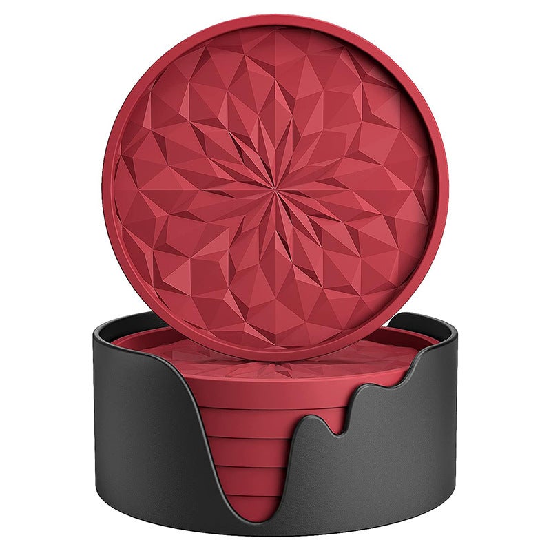 Czerwone silikonowe podstawki, wymiary 10*10*0,65 cm, zestaw 6 sztuk z podstawkami pod kieliszki do napojów i wina.