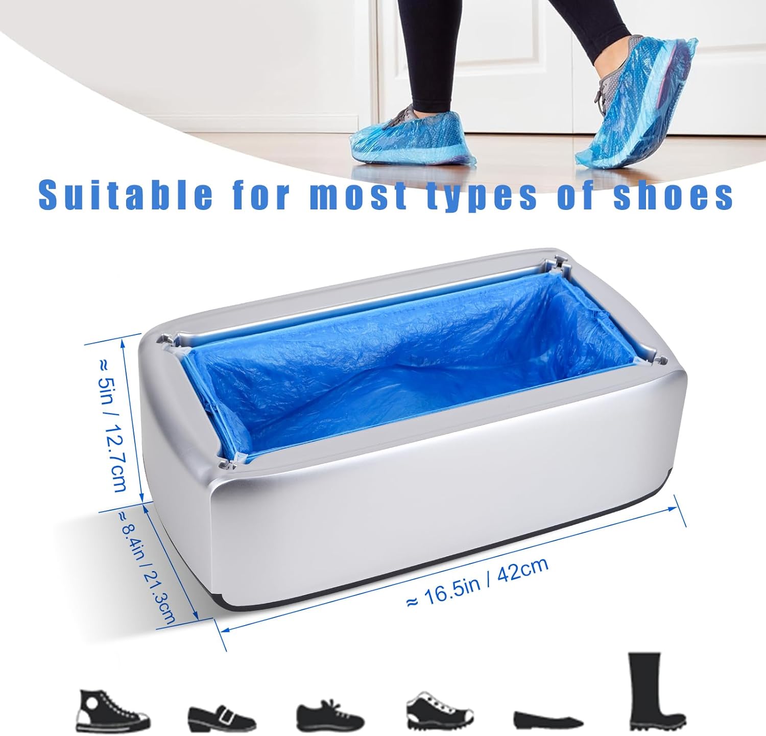 Distributeur de Couvre-chaussures Automatique avec 100 Couvercles Jetables, Accessoire Pratique pour Bureau et Usine (Argenté) - 2