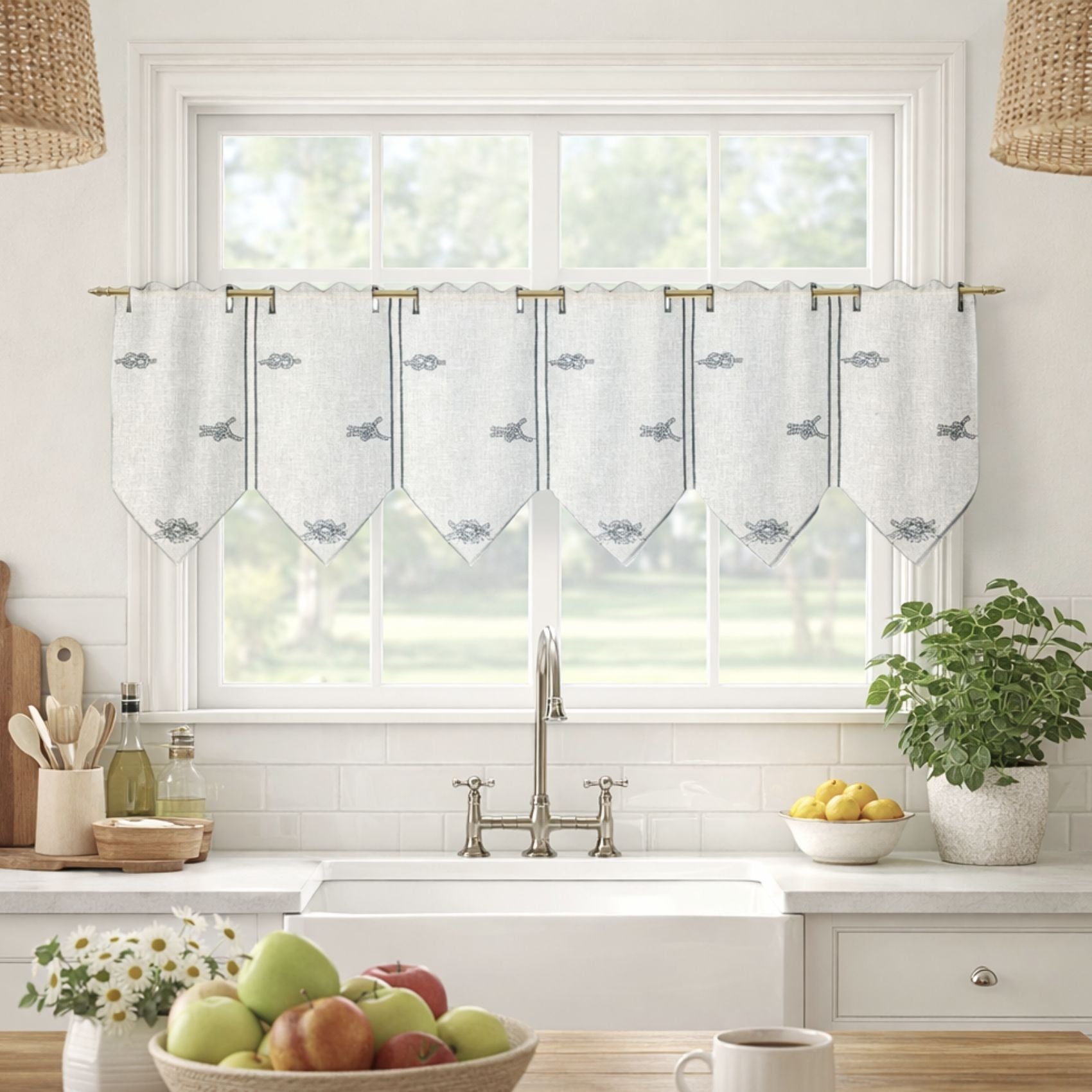 Brise bise nœuds de marin - Blanc - 30x45 cm - Polyester | Leroy Merlin