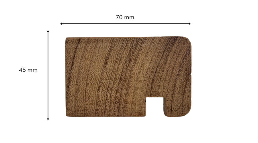 Mamperlán macizo de madera de iroko. dimensiones 1300x70x45mm