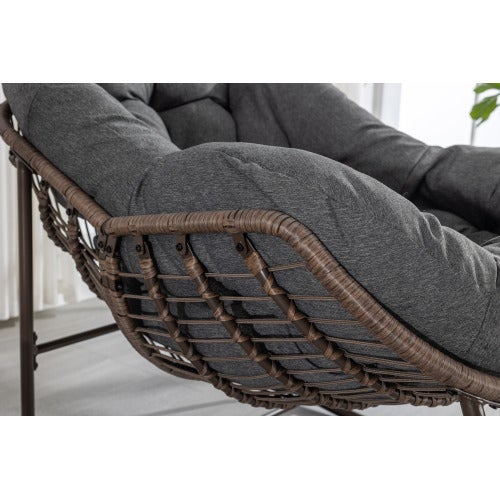 Fauteuil à Bascule Œuf en Résine Tressée, Chaise Rocking Extérieur Intérieur avec Coussin Épais, Grand Confort, Gris Foncé - 4