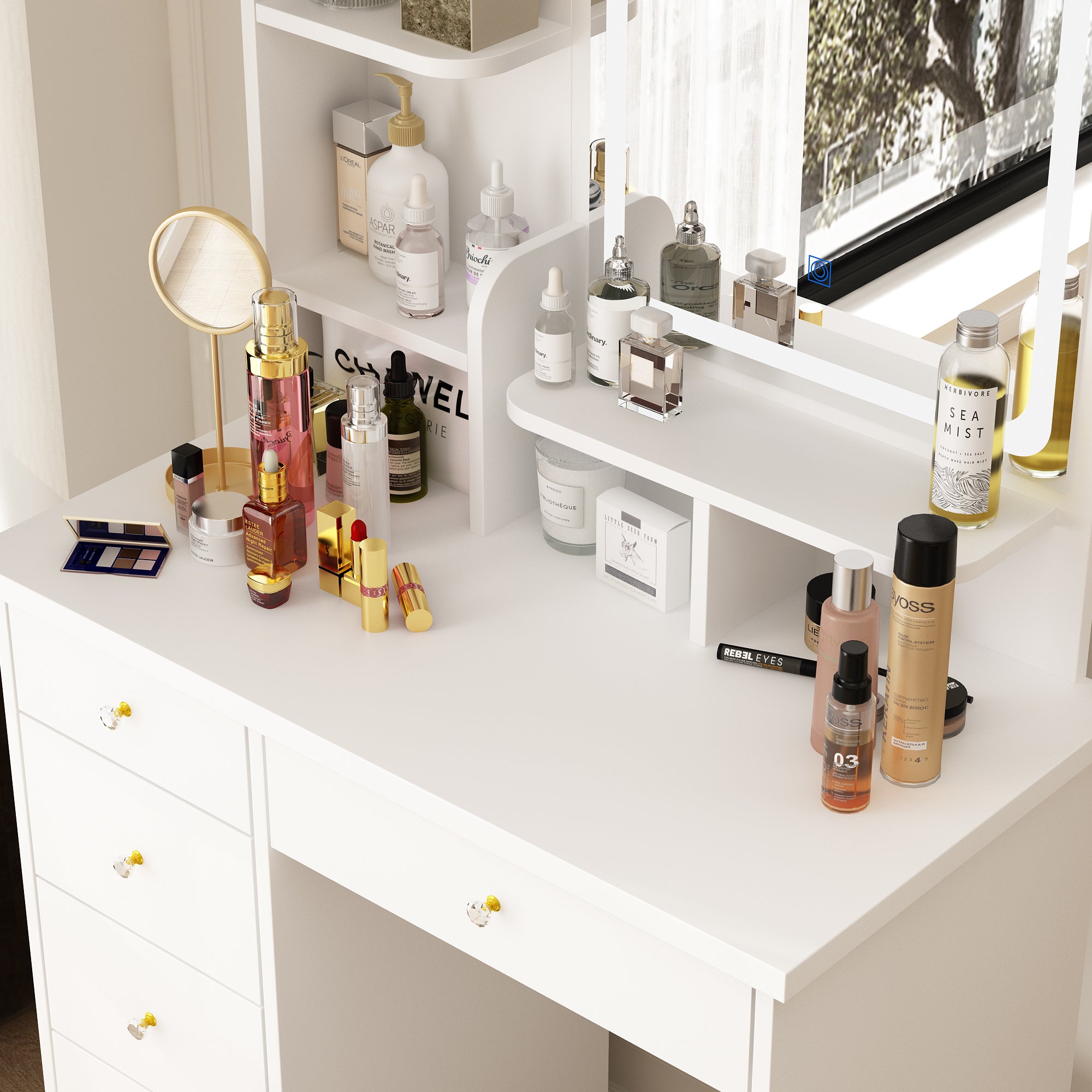 Coiffeuse avec miroir en MDF Blanc H. 143.0 x l. 80.0 x P. 40.0 cm - 5
