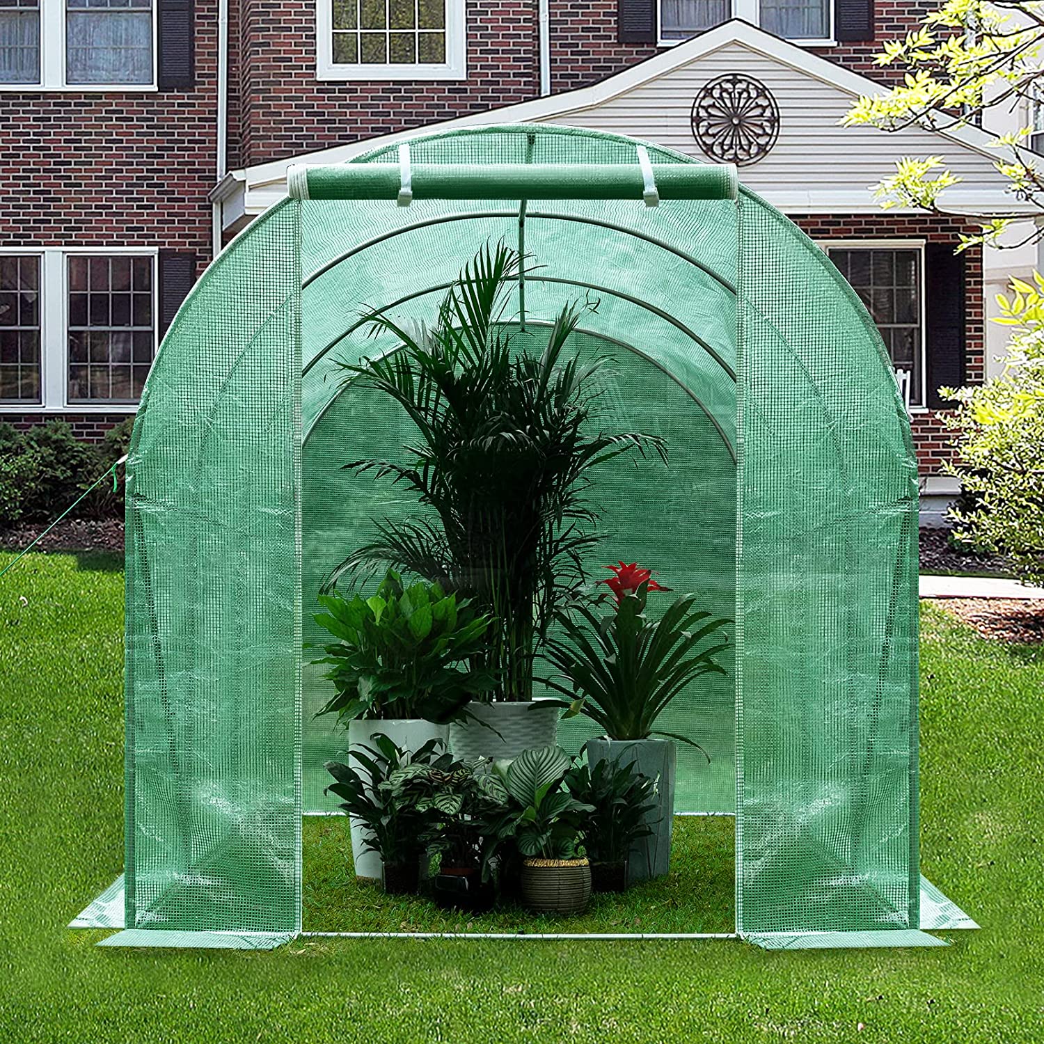 WOLTU Serre de Jardin, Tunnel en Tube d’Acier Galvanisé et PE 140g/㎡, 6 Fenêtres et 1 Porte, 200x300x190cm, Vert GWH00902gn - 2
