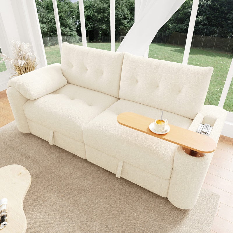 Canapé Modulaire 3 Places avec Rangement Intégré, Canapé d'Appoint avec Table Amovible - 207.5 x 80 x 87 cm - Béige - 2