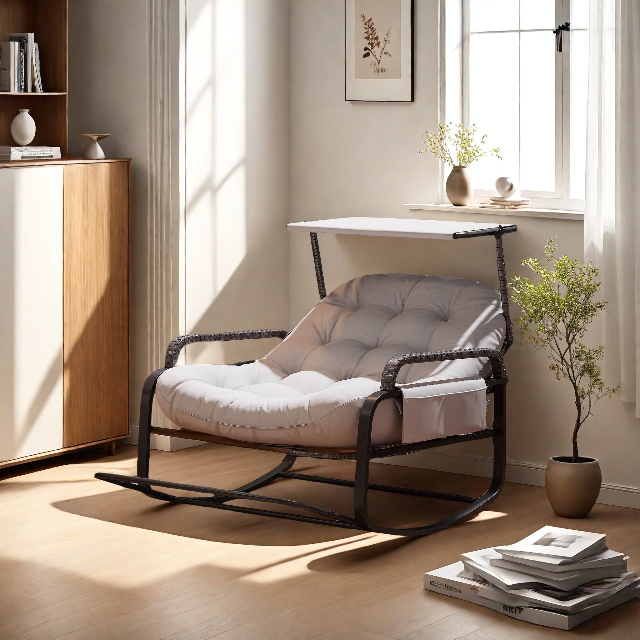 FUOIDYE Fauteuil à Bascule Œuf avec Repose-Pieds - Charge 150kg Chaise a Bascule Surdimensionnée, Rocking Chair Coussin Confortable Utilisation Intérieur/Extérieur pour Salon, Jardin, Balcon (Gris