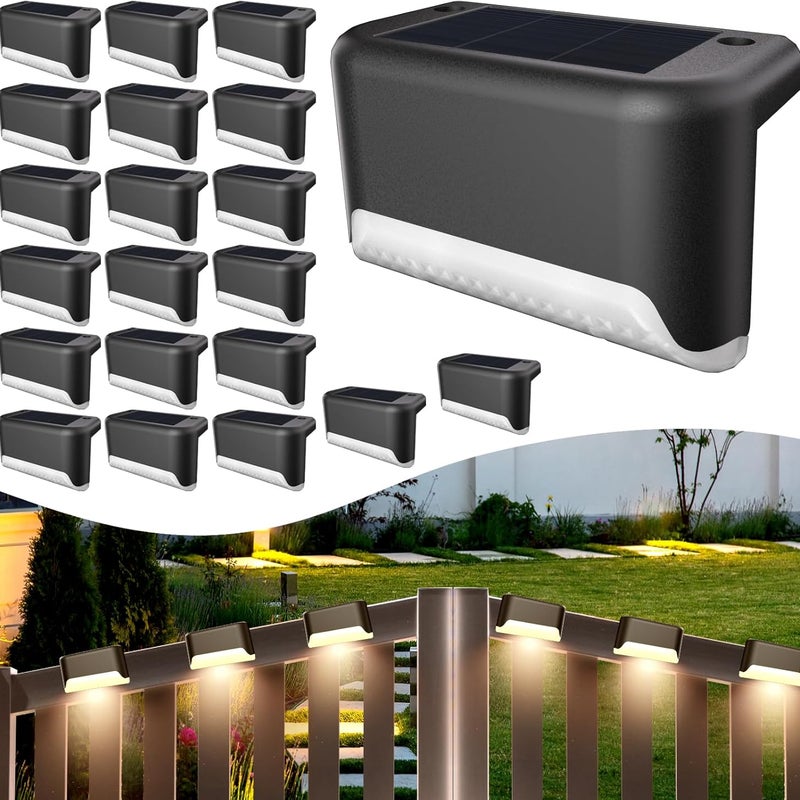 20 sztuk wodoodpornych solarnych lamp tarasowych LED, solarnych lamp schodowych na schody, poręcze i tarasy zewnętrzne (ciepła biel, czerń)