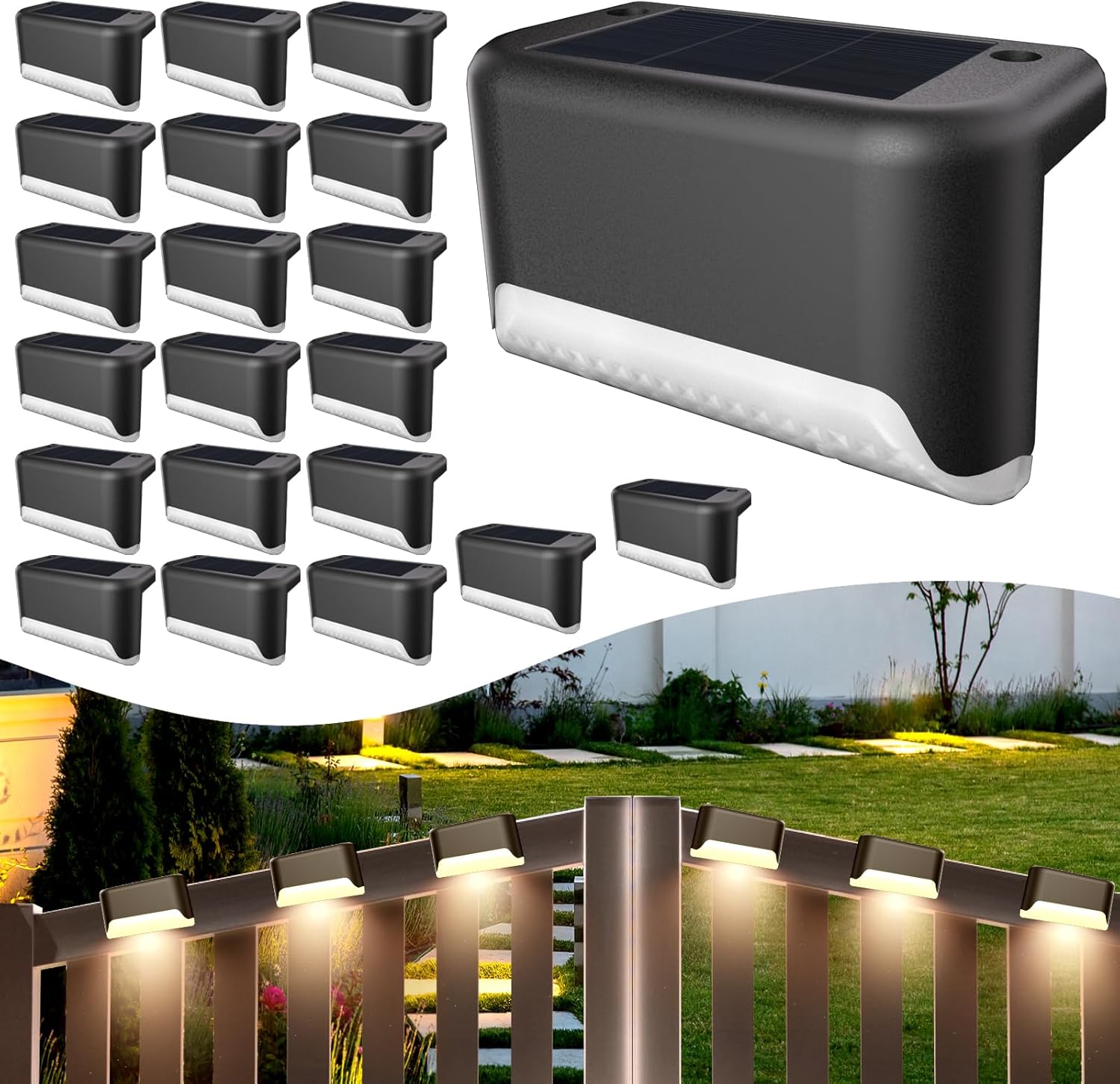 20 sztuk wodoodpornych solarnych lamp tarasowych LED, solarnych lamp schodowych na schody, poręcze i tarasy zewnętrzne (ciepła biel, czerń)
