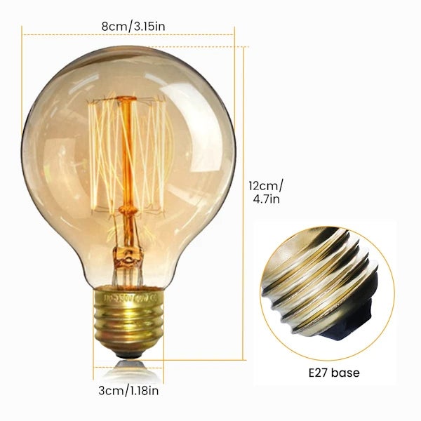 Lot de 4 ampoules Edison vintage - Ampoules à vis à intensité - Ampoules globe - Lumière chaude 40W G80 E27 220V (A) - 3