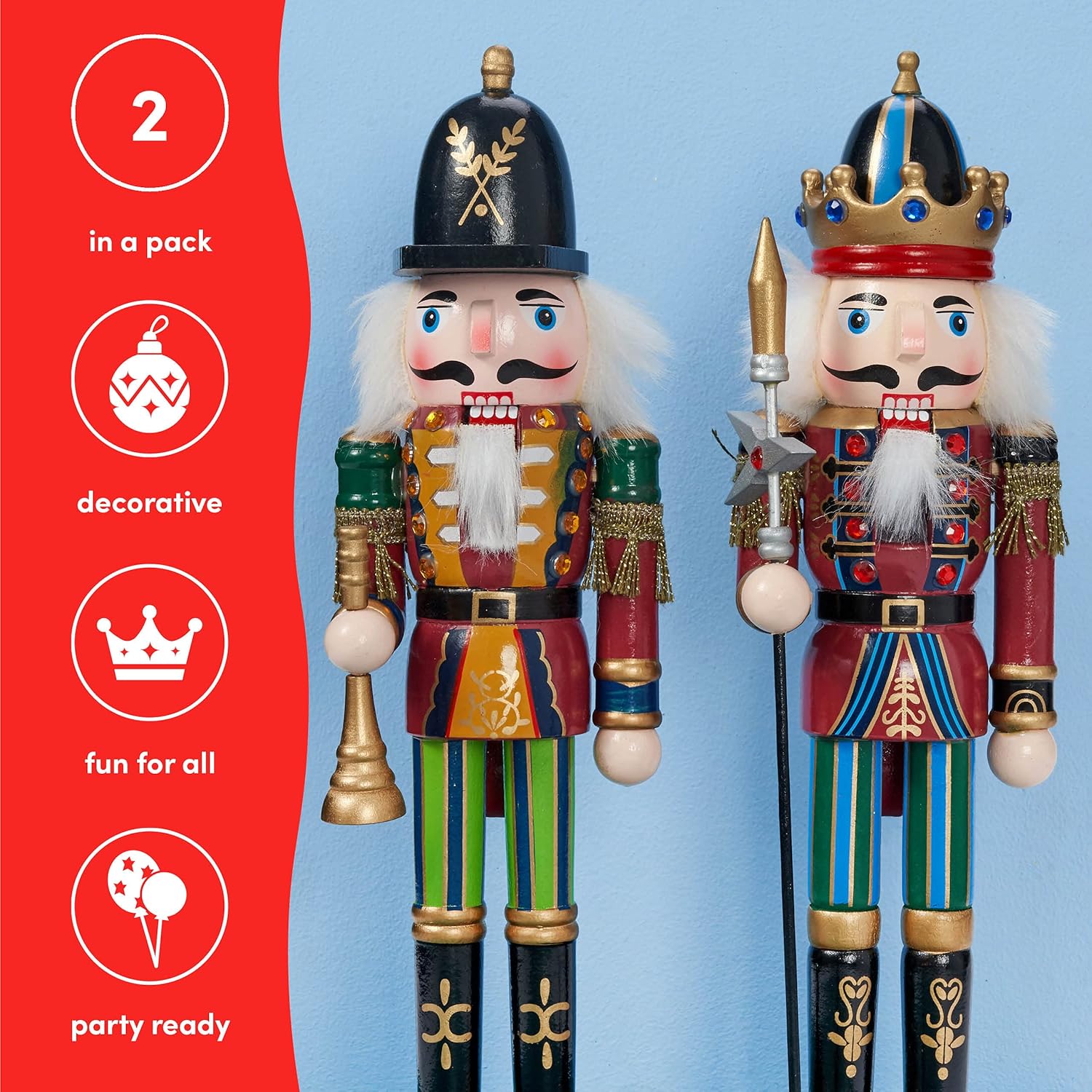 Juego de 2 Cascanueces de Madera Grandes para Navidad - 30 cm - Decoración Clásica - Cascanueces para el Hogar - Decoración Navideña - 2