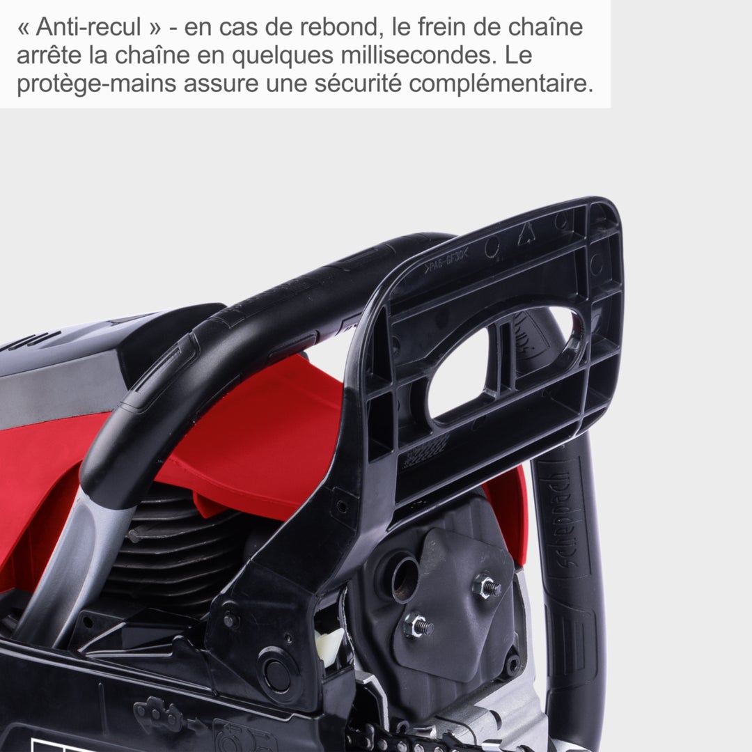 Scheppach Tronçonneuse thermique PCS46 - 46 cm³ - moteur 2 temps - longueur 45 cm - Ø de coupe max 43 cm - vitesse de coupe 22m/s - réservoir 0,55L - 5