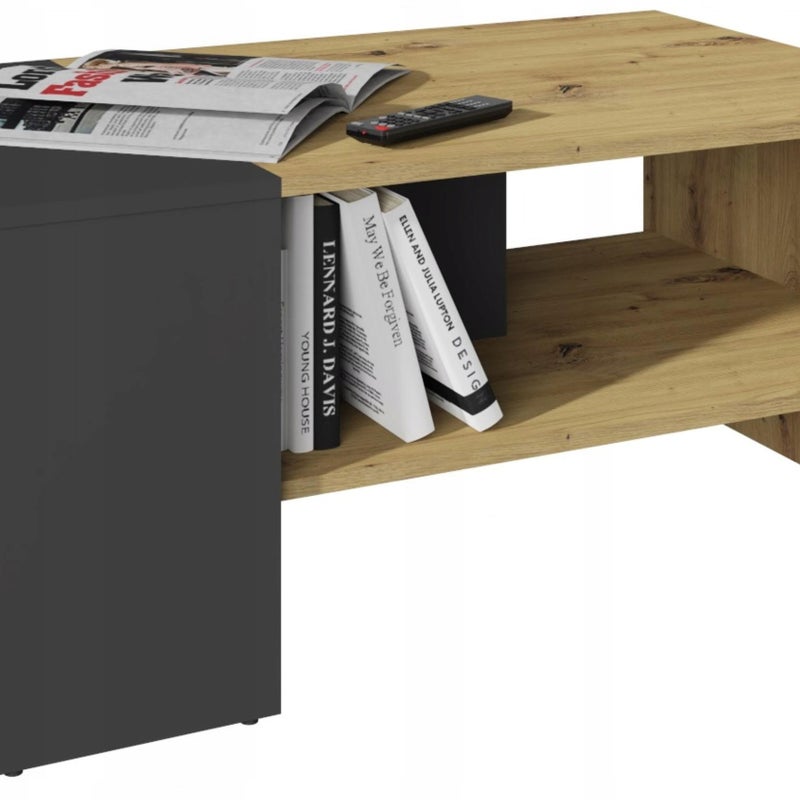 Ława STRAP dąb wotan-czarny z pojemną półką stolik kawowy 100cm loft retro