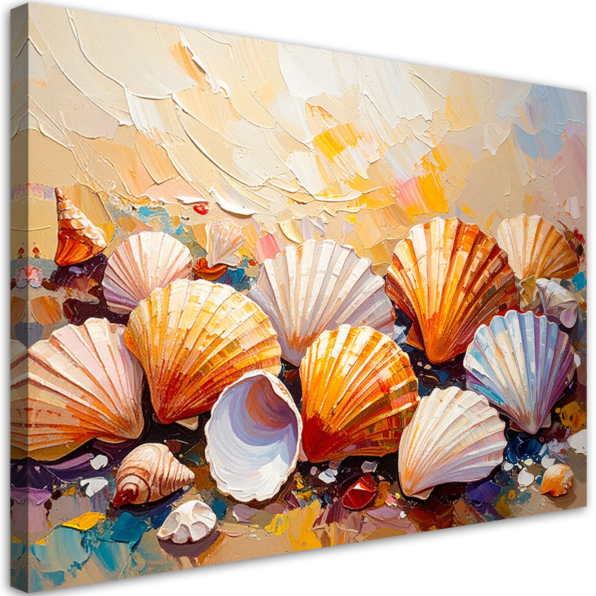 Obraz do salonu łazienki kolorowe muszle plaża imitacja farby 60x40