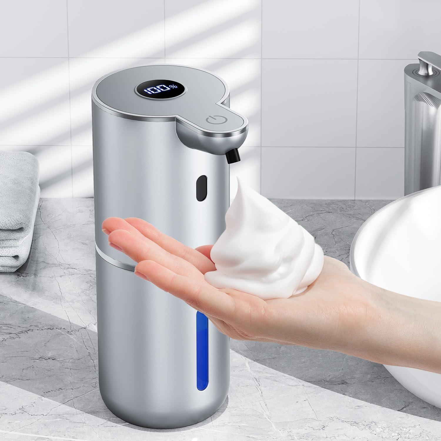 Distributeur Savon Liquide Moussant Automatique 380ml Argent Écran ...