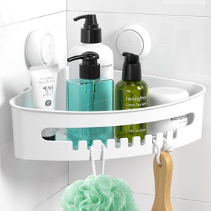 2 Mensole Angolari Per Doccia Con Ventose, 4 Ganci Inclusi, Organizer Bagno Senza Fori, Portabottiglie E Accessori, Carico Max 10 Kg - 3