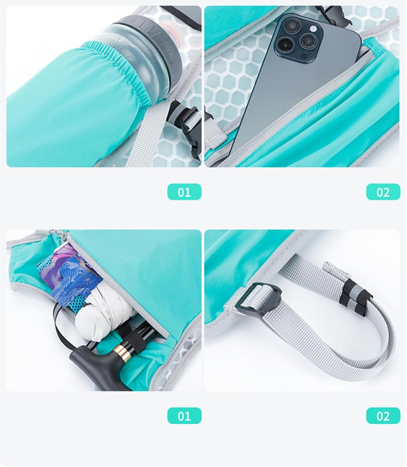 Gilet de Course Unisexe Hydratation : Pochette Téléphone, Rangement Réglable, Léger et Respirant pour Running, Vélo, Randonnée - 6