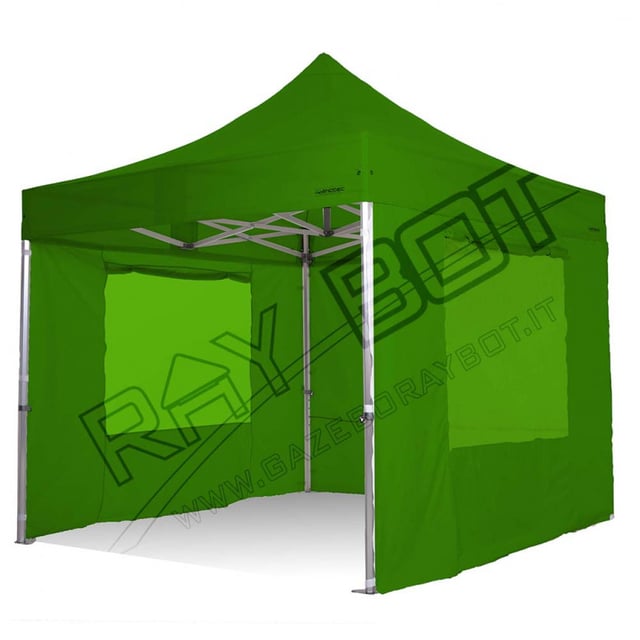 Gazebo Pieghevole 3x3 RAY BOT Verde 55mm Top Professionale Con Laterali e Finestre. Tessuto Impermeabile Da 500g/m in PVC. Gazebo Rapido