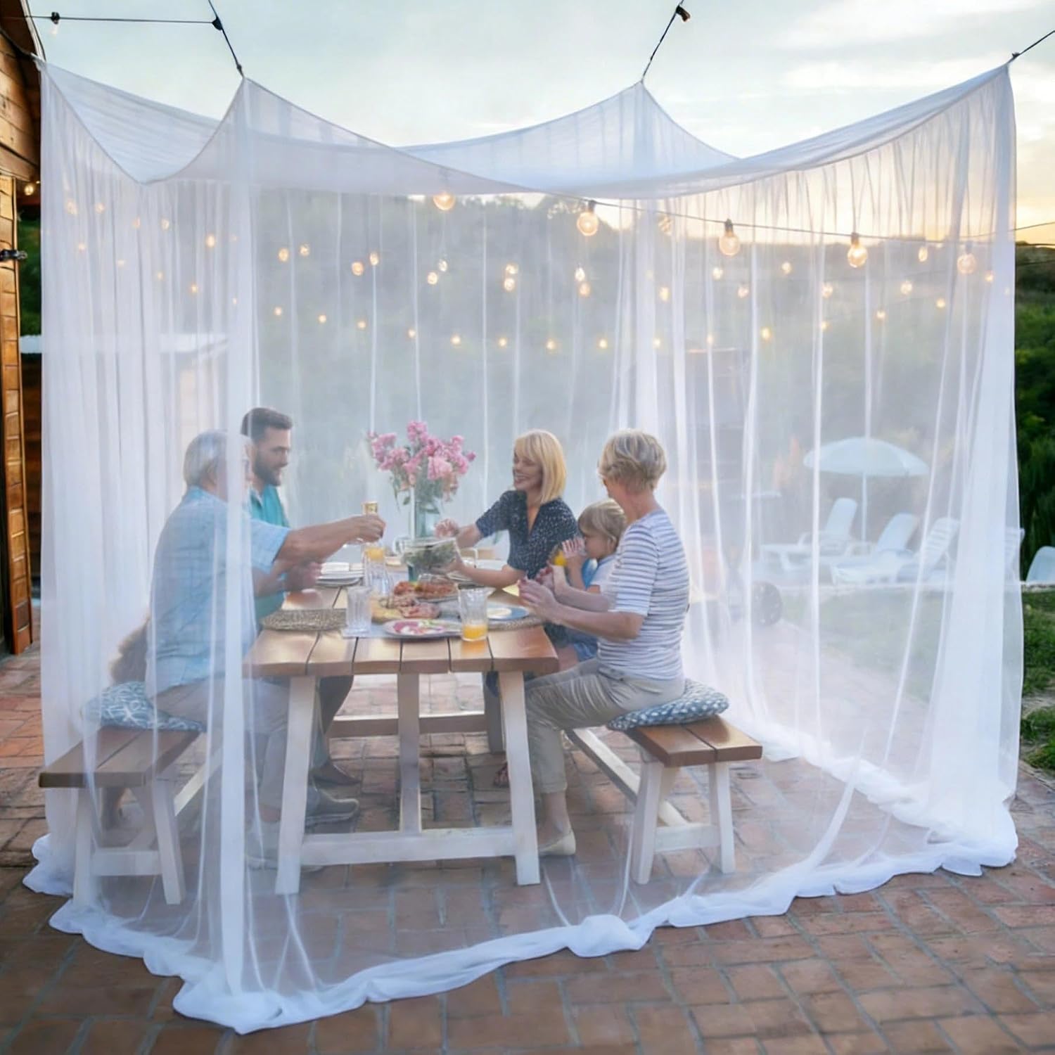Moustiquaire 300 x 300 x 250 cm pour tonnelle, jardin, terrasse, camping, lit, maille fine 220 avec 1 porte, blanche - 6