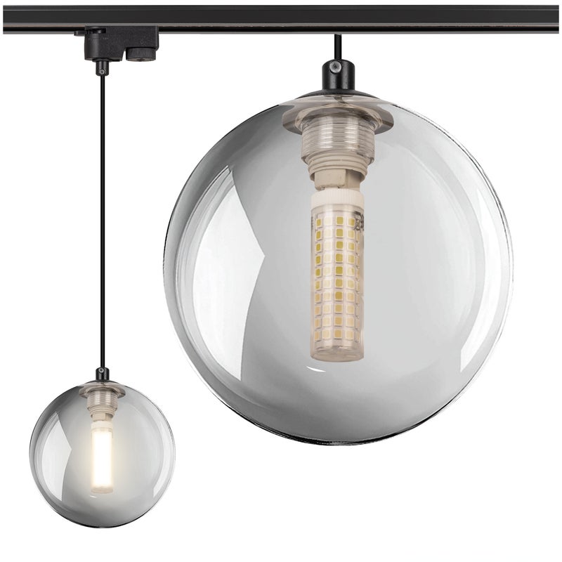 Lampa szynowa wisząca DYMIONA KULA klosz G9 na szynoprzewód Oprawa szklana GRAFIT szara 12cm OZDOBNA na kablu - LEDHOFF