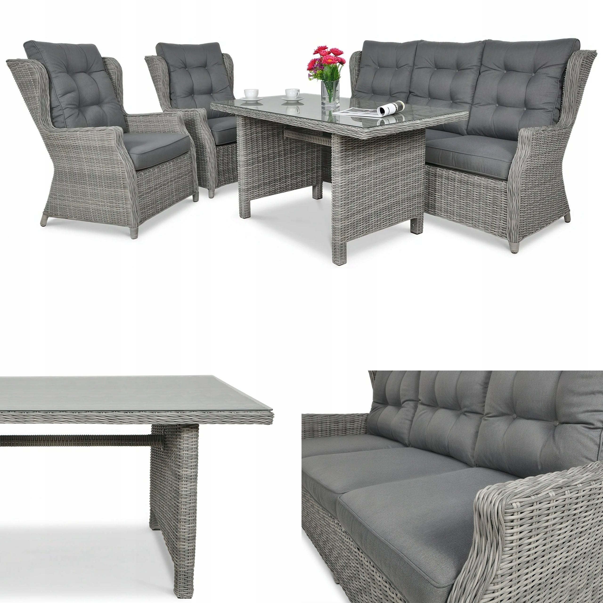 Zestaw Mebli Ogrodowych Technorattan TRIVENTO Sofa 2xFotel Stół szary 1 szt
