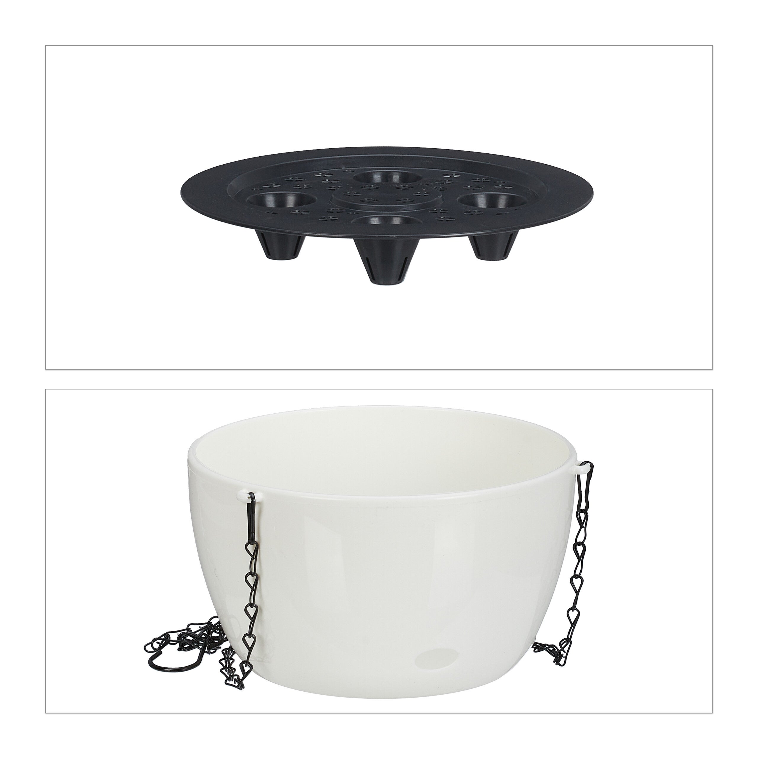 pot de fleurs avec réservoir d'eau, lot de 2, HxD : 60 x 24 cm, pour intérieur et extérieur, plastique, blanc, Relaxdays - 6