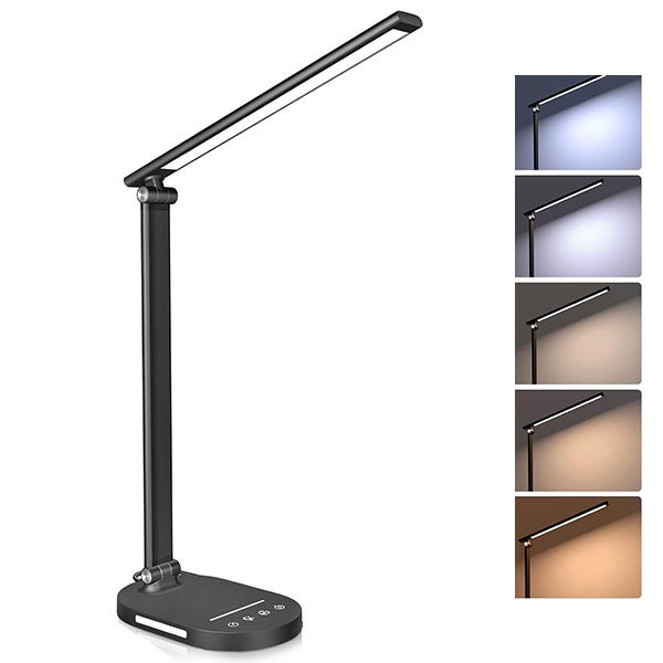 Bezprzewodowa lampka biurkowa LED, sterowanie dotykowe, 5 temperatur barwowych, 5 poziomów regulacji jasności, lampka do czytania 5 W, lampka nocna